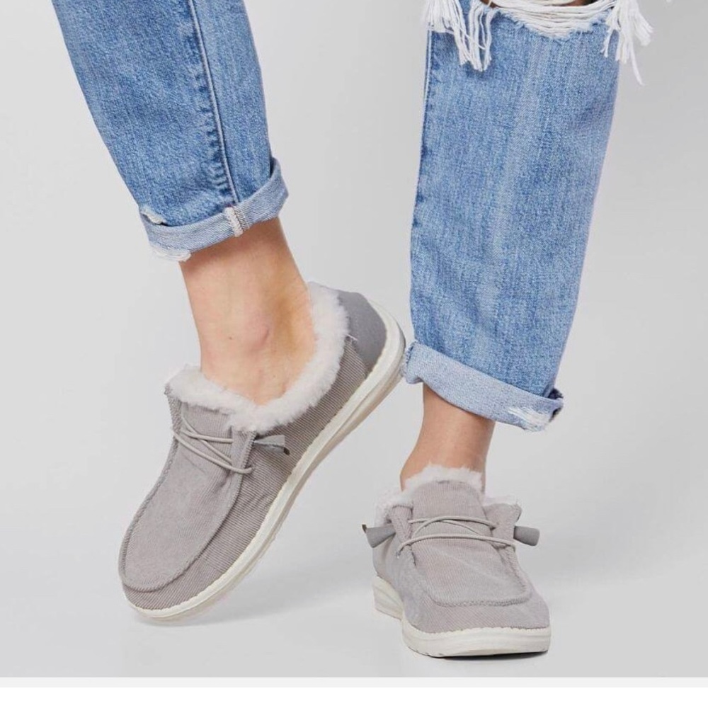 Hey Dude Wendy Corduroy Grey Faux Fur 7